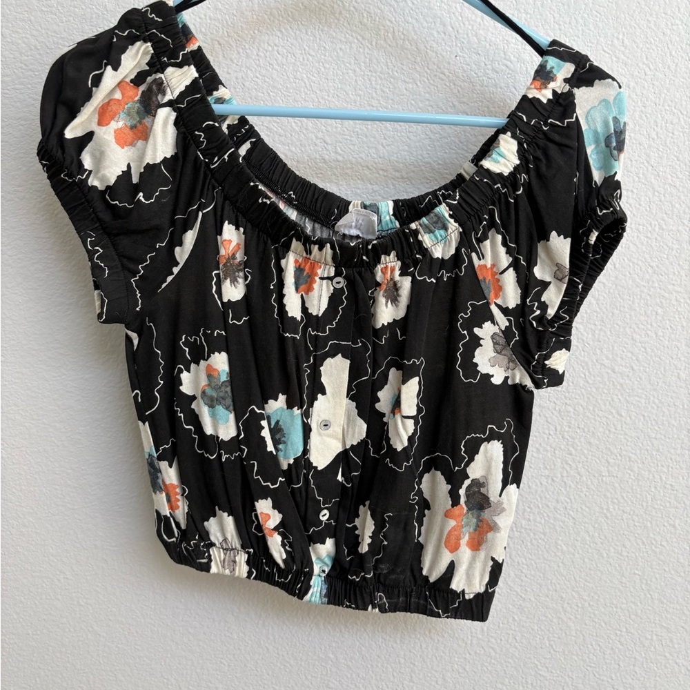 Zara Black Floral Crop Top